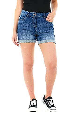 M17 Damen Womens Boyfriend Stretch Denim Shorts Casual Sommer Klassische Baumwolle Strand Hose mit Taschen (18, Mittelblau), 44 von M17