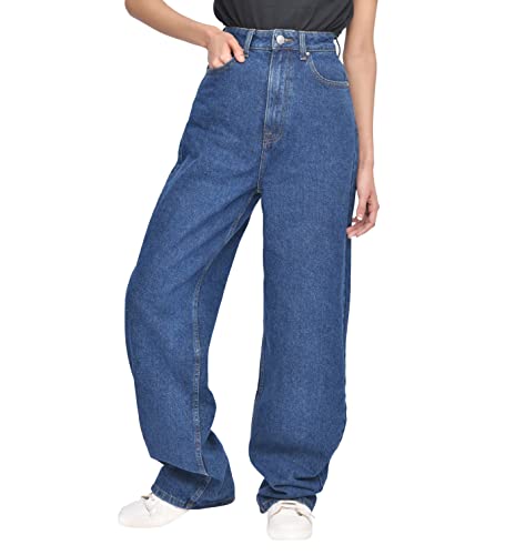 M17 Damen Womens Ladies 90s Wide Leg High Waisted 90er Denim Jeans mit weitem Bein und hoher Taille, Dark Wash Blue, 8 von M17