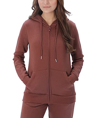 M17 Damen Womens Ladies Plain Zip Up Hoodie Longline Hoody Weiches Casual Kapuzen Sweatshirt Top Langarm Jacke Pullover (L, Chocolate Brown), L von M17