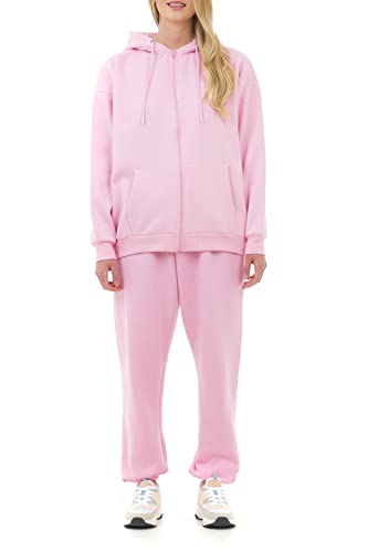 M17 Damen Womens Ladies Recycled Zip Through Oversized Hoody Soft Casual Hooded Sweatshirt (L, Pink) Kapuzenpullover, recycelt, mit Reißverschluss, Übergröße, weich, lässig, Gr. L, Rosa, Rose, 42 von M17