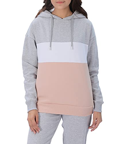 M17 Damen Womens Ladies Stripe Colour Block Hoodie Pullover Soft Cosy Casual Hooded Sweatshirt Top Long Sleeve Jacket Jumper (L, Grey), L von M17