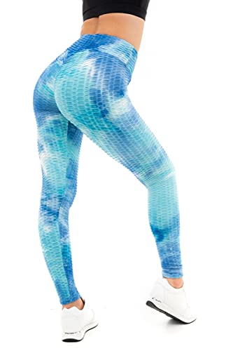 M17 Damen Womens Ladies Tie Dye Honeycomb Waffle Leggings, blau, XL von M17