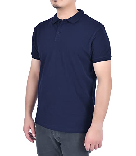 M17 Herren Men's Recycled Classic Plain Polo Shirt Short Sleeve Cotton Top Sports Casual Work Polohemd, Marineblau, XL von M17