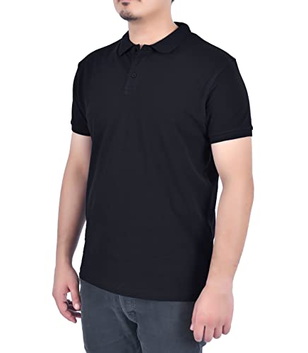 M17 Herren Men's Recycled Classic Plain Polo Shirt Short Sleeve Cotton Top Sports Casual Work Polohemd, Schwarz, M von M17