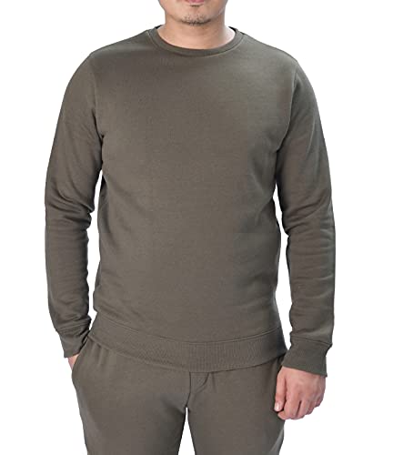 M17 Herren Mens Recycled Classic Crew Neck Sweater Sweatshirt Casual Long Sleeve Top Plain Jumper Recycling-Pullover mit Rundhalsausschnitt, langärmelig, einfarbig, kakigrün, S von M17