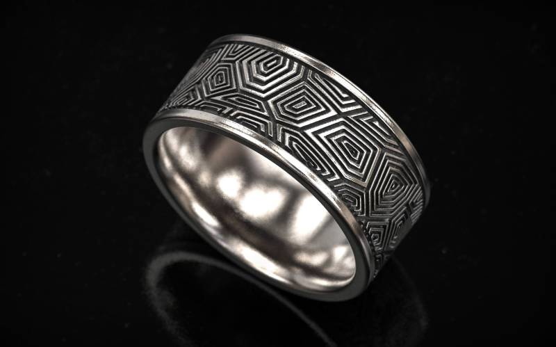 Turtle Pattern Ring , Mosaic Turtle, Mens Back Pattern, Wedding 925 Sterling Silver, Traditional Ring, Oxidized von M2040
