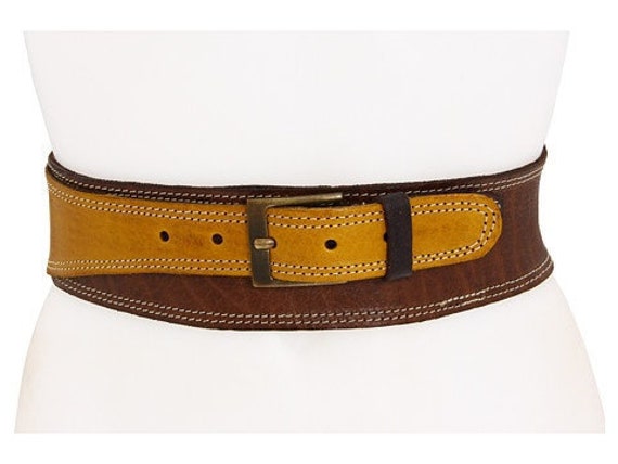 Senfbrauner Ledergürtel Taillengürtel Breiter Gürtel Handwerklich Gefertigter Ledergürtel Roter Vintage Inspirierter Blauer Gürtel von M56Vintage