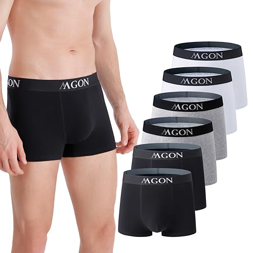 MA-GON Boxershorts Herren aus Baumwolle 6 er Pack Männer Unterhosen breiter Hosenbund weich und ohne Einschneiden Gr. L 2X Schwarz + 2X Grau + 2X Weiß von MA-GON