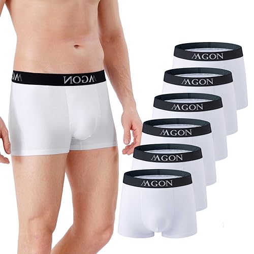 MA-GON Boxershorts Herren aus Baumwolle 6 er Pack Männer Unterhosen breiter Hosenbund weich und ohne Einschneiden Gr. L 6X Weiß von MA-GON