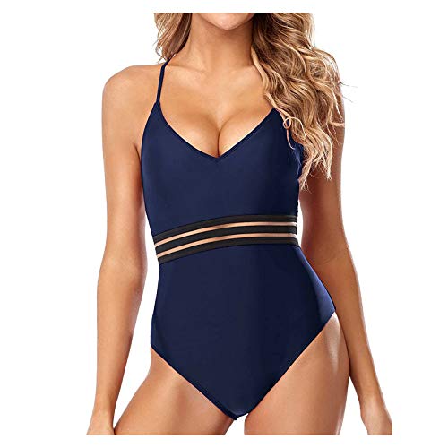 MA87 Damen Badeanzug, V Ausschnitt Sportlicher Bauchweg Einteilige Bademode Swimsuit, Racer Back Schwimmanzug Figuroptimizer Bademode Damen Badeanzug Push Up figurformend Bauchweg von MA87