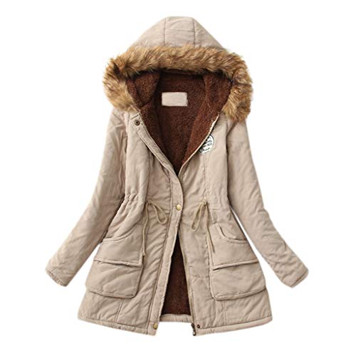 MA87 Schwarz/Grün/Khaki/Marine/Rosa/rot Damen Jacke Parka Mantel warme Übergangsjacke gefüttert, Warme Damen Winter Jacke Winterjacke Steppjacke gefüttert Kunstfell (S, Khaki 7) von MA87