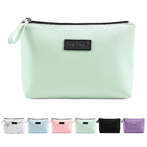 Kleine Kosmetiktasche MAANGE Kleine Make up Tasche Tragbare Reise Schminktasche Wasserdichte PU Leder Make up Tasche mit Griff Niedliche Vielseitige Reißverschlusstasche für Frauen (Grün) von MAANGE