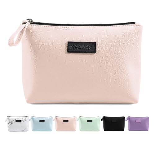 Kleine Kosmetiktasche MAANGE Kleine Make up Tasche Tragbare Reise Schminktasche wasserdichte PU Leder mit Griff Niedliche Vielseitige Reißverschlusstasche für Frauen von MAANGE