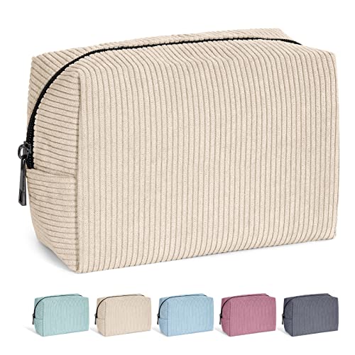 MAANGE Kosmetiktaschen für Frauen Kleine Make up Tasche Cord Schminktasche Reise Kosmetiktaschen mit Metall Reißverschluss Make up Tasche für Reisen (Beige) von MAANGE