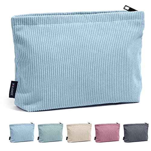 Kosmetiktaschen für Frauen MAANGE Kleine Make up Tasche Cord Schminktasche Reise Schminktasche mit Metall Reißverschluss Kleine Kosmetiktaschen für Reisen (blau) von MAANGE