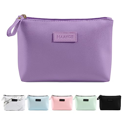Kleine Kosmetiktasche MAANGE Kleine Make up Tasche Tragbare Reise Schminktasche wasserdichte PU Leder mit Griff Niedliche Vielseitige Reißverschlusstasche für Frauen (violett) von MAANGE