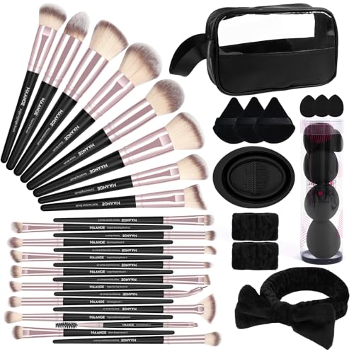 Pinselset Makeup MAANGE Make up Pinsel Set, 42-teilig, multifunktionales Kosmetikpinsel, Premium-Schminkpinsel für Foundation Lidschatten, Highlights, Konturen, Puder und Concealer (schwarz, 42 Stück) von MAANGE