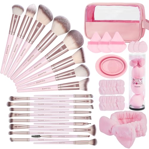 Pinselset Makeup MAANGE Make up Pinsel Set, 42-teilig, multifunktionales Kosmetikpinsel, Premium-Schminkpinsel für Foundation Lidschatten, Highlights, Konturen, Puder und Concealer (rosa, 42 Stück) von MAANGE