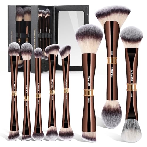 MAANGE Pinselset Makeup - 8 Stück Dual-Ended Make Up Pinsel Set Spiegelintegriert Vegan Schminkpinsel Set für Foundation, Puder & Lidschatten – Geschenke für Frauen von MAANGE