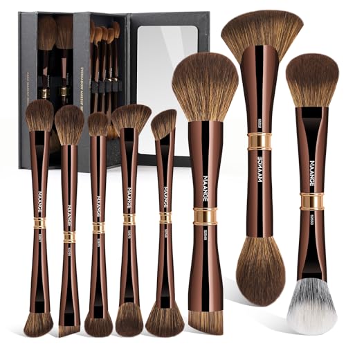 MAANGE Pinselset Makeup - 8 Stück Dual-Ended Make Up Pinsel Set Spiegelintegriert Vegan Schminkpinsel Set für Foundation, Puder & Lidschatten – Geschenke für Frauen von MAANGE