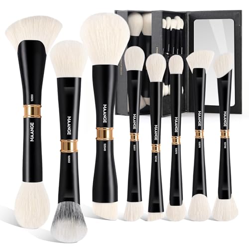 MAANGE Pinselset Makeup 8 Stück Dual-Ended Make Up Pinsel Set Spiegelintegriert Vegan Schminkpinsel Set für Foundation, Puder & Lidschatten – Geschenke für Frauen von MAANGE