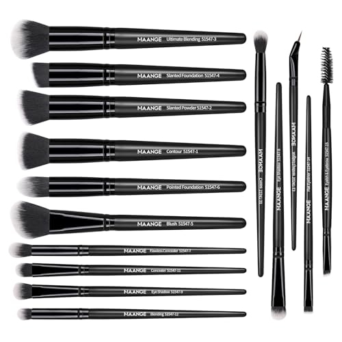 Make up Pinsel MAANGE 15 Pcs Pinselset Makeup Professionelles Foundation Gesicht, Augen, Lippen Lidschatten Schminkpinsel Set Kosmetikpinsel von MAANGE