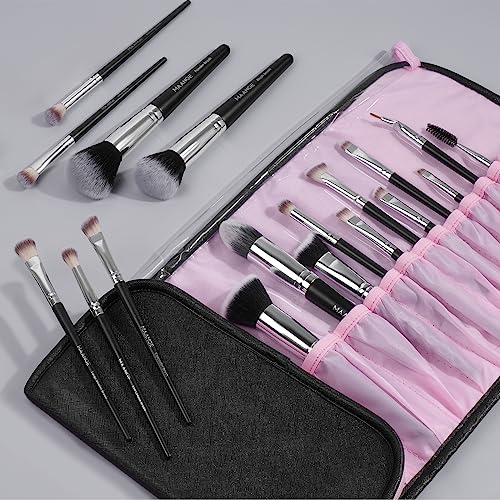 Make up Pinsel MAANGE 18 Stücke Professionelle Pinselset Makeup Schminkpinsel Set Geschenkset für Foundation Blush Lidschatten Make up Pinsel Set Mit Luxus Kosmetiktasche, Holzgriff von MAANGE