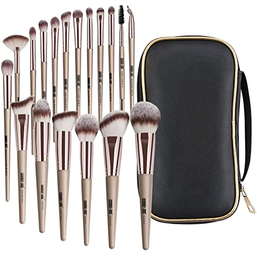 Pinselset Makeup 18 Pcs Professionelles Make up Pinsel Set Lidschatten Rouge , Reise Kabuki Gesichtspuder Augen Schminkpinsel Mit Etui (Champagner) von MAANGE