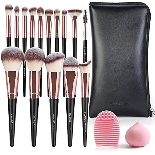 Pinselset Makeup MAANGE 15 Stück Make up Pinsel Set Professionelle Schminkpinsel Set Premium Synthetic kosmetikpinsel Foundation Lidschatten Blush Pinsel mit Kosmetiktasche von MAANGE