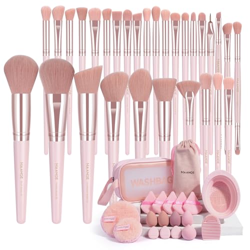Pinselset Makeup MAANGE 49 Stück Make up Pinsel Set mit Puderquaste & Make up Schwamm & Make up Entferner puff & Kosmetiktasche & Reinigungsmatte Für Kosmetikpinsel Professionelle Make up Tools von MAANGE