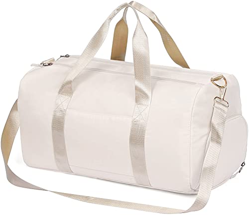 MABROUC Reisetasche für Damen, Sporttasche für Fitnessstudio, mit Nassfach und Schuhfach, Wochenend-Reisetasche, beige, M von MABROUC