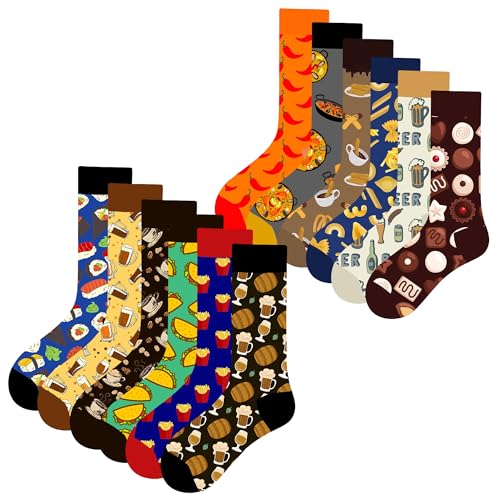 MAC BEEN Unisex Comida Y Bebida I 12 Paar Lustige Hohe Socken mit Zeichnungen Essen und Trinken I Einheitsgröße 37-44, (12er Pack) von MAC BEEN