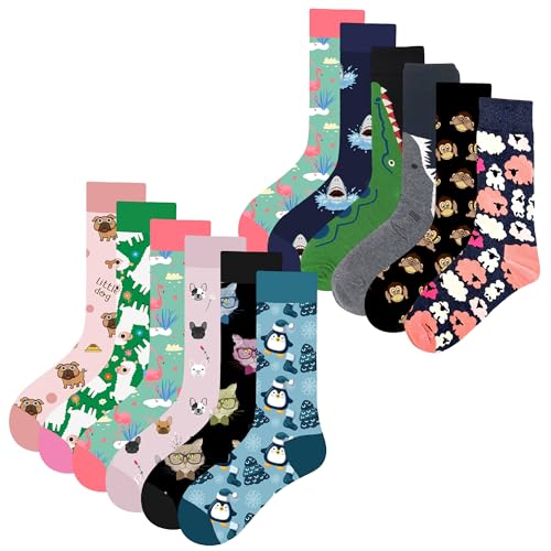 MAC BEEN Unisex Diseños Animales 12 Paar Lustige Hohe Socken mit Zeichnungen Tiermotive II Einheitsgröße 37-44, (12er Pack) von MAC BEEN