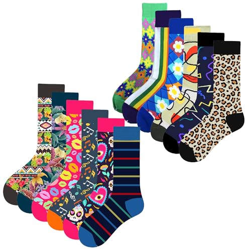 MAC BEEN Unisex Diseños Variados I 12 Paar Lustige Kniestrümpfe mit Zeichnungen Muster I Einheitsgröße 37-44, Verschiedene Motive, (12er Pack) von MAC BEEN