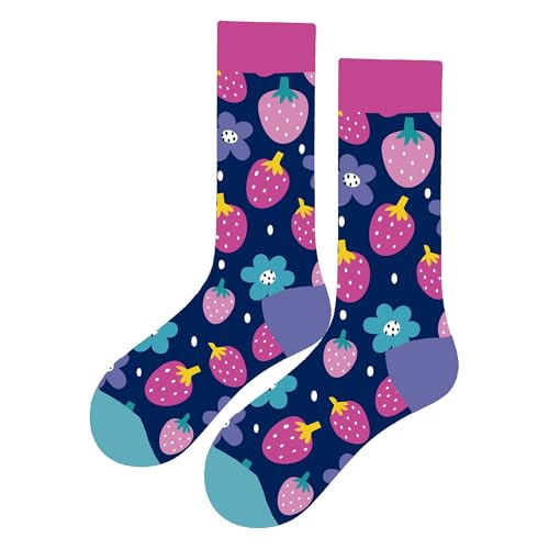 MAC BEEN Unisex Frutas Lustige Socken mit Erdbeer-und Blumenmuster, Einheitsgröße 37-44, Obst von MAC BEEN