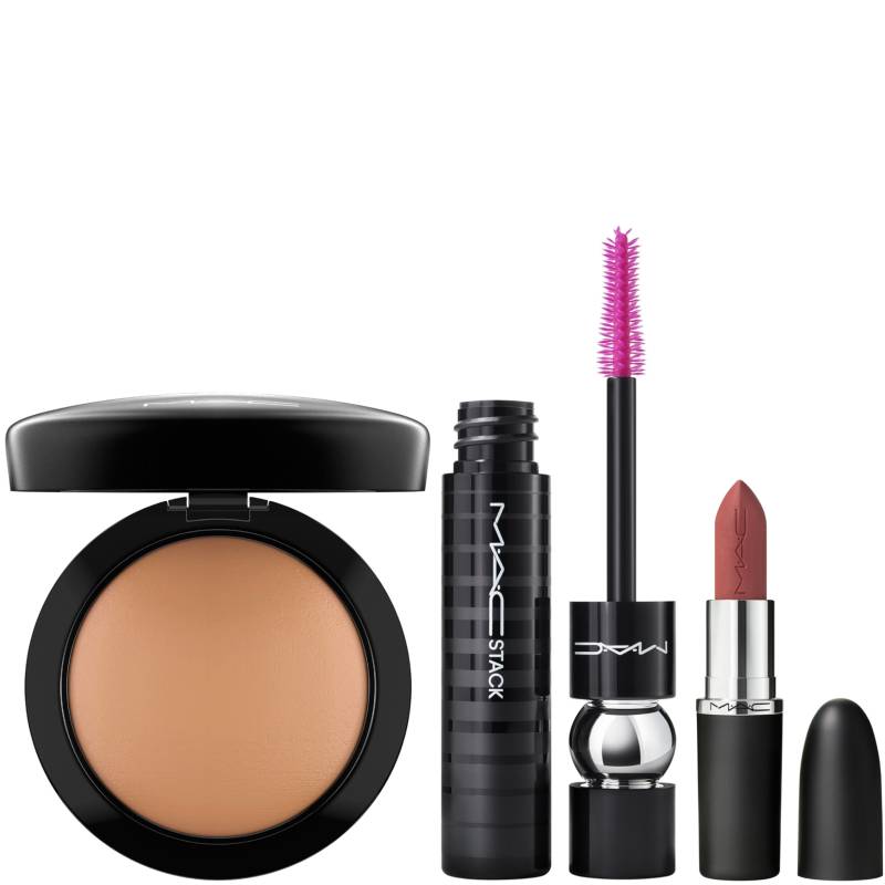 MAC HEROS - MACximal Lipstick Velvet Teddy, Min. Skinfinish Give Me Sun, Fix + Original 100ml and MACStack Black Mascara Bundle von MAC