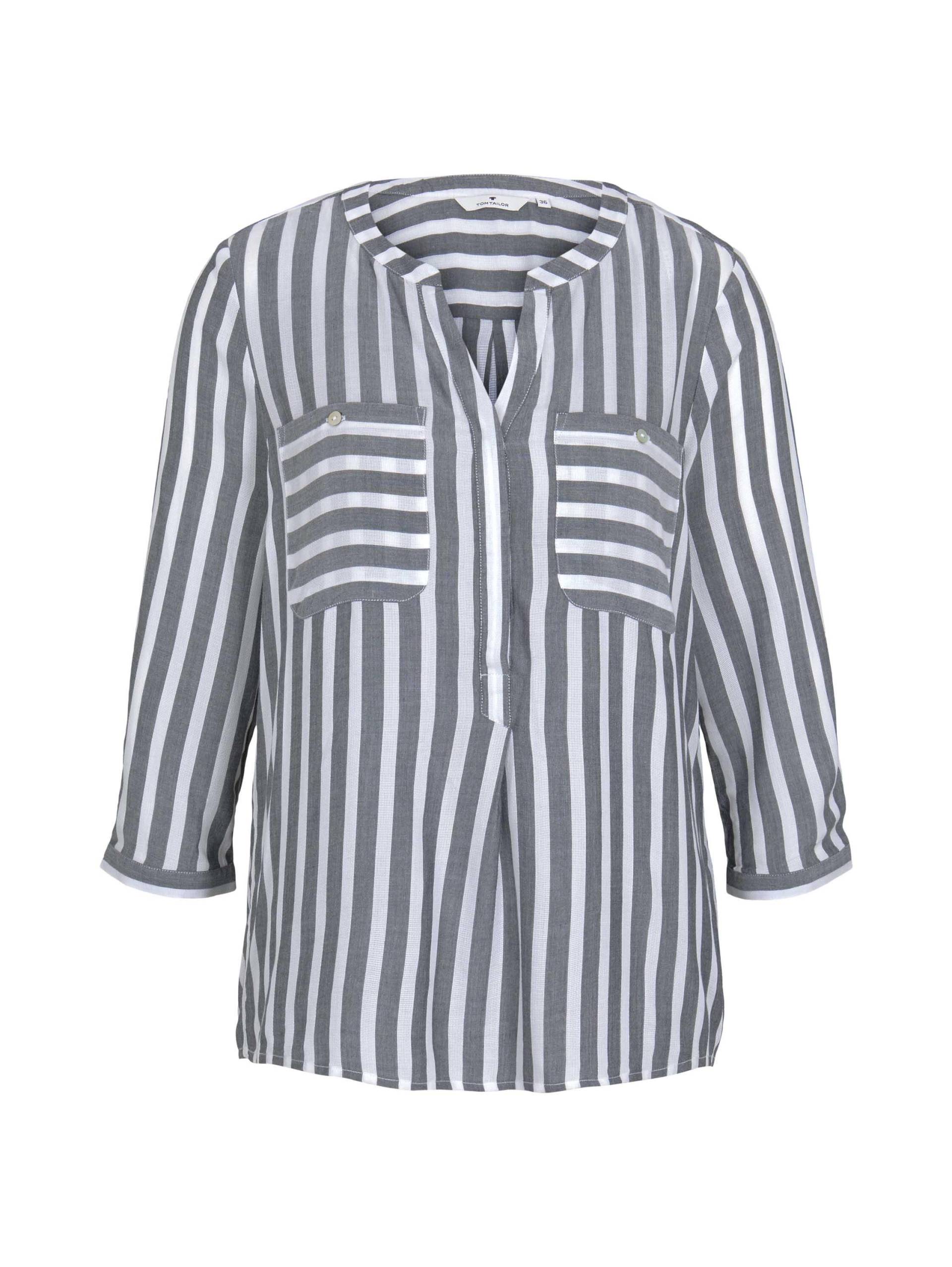 Tom Tailor - Gestreifte Bluse mit Taschen offwhite navy vertical stripe - Gr. - 42 von Tom Tailor