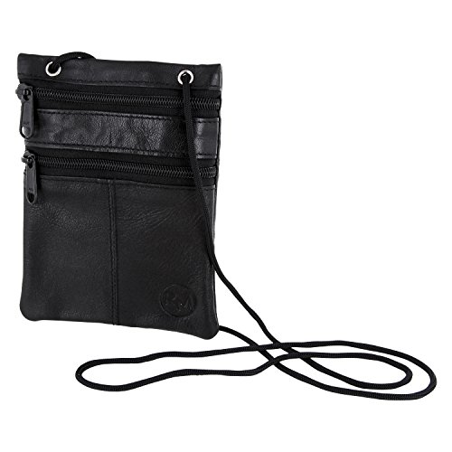 Brustbeutel Leder - Schwarz Braun Vintage Geldbeutel Geldbörse Umhängen Sichtfenster Mädchen Jungen Junge Kinder Busausweis Kleingeld Geldbeutel Sichtfach Reißverschluss RFID Reise von MACEMARO TRADING