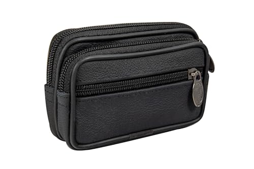 GÜRTELTASCHE Leder schwarz (Querformat mittel) - Hüfttasche Bauchtasche Gürtel Tasche Handytasche Geldbörse Handy schwarz Hüfttasche Reisen Wandern Laufen Joggen Reise Wanderung Outdoor Sport von MACEMARO TRADING