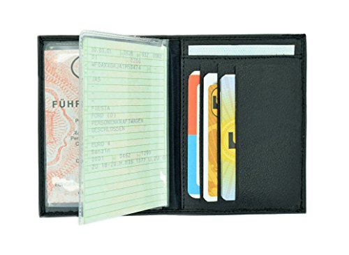 MACEMARO Trading Ausweisetui - Kreditkartenetui Kartenetui Ausweishülle Scheckkartenhülle EC Scheckkarte Ausweis Leder KFZ-Schein KFZ Schwarz Damen Herren Sichtfenster 6 Fächer von MACEMARO TRADING