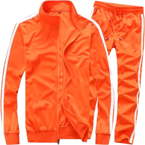 MACHLAB Herren-Activewear, Vollreißverschluss, Warmer Trainingsanzug, Sport-Set Casual Sweatanzug , Orange/Abendrot im Zickzackmuster (Sunset Chevron), Medium von MACHLAB