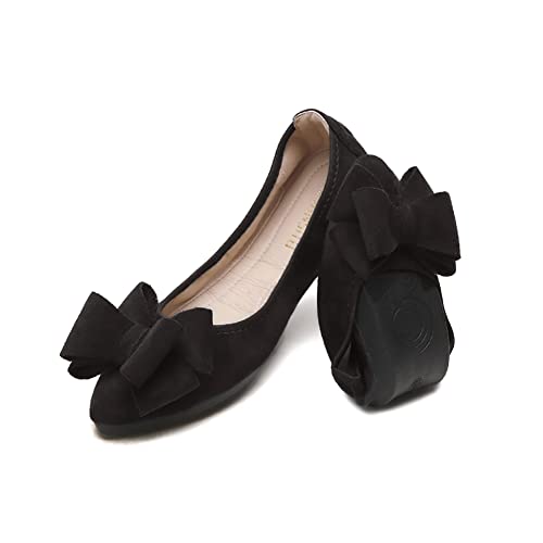 MACHSWON Damen Ballerinas Elegant Schleifen Spitze Zehe Ballett Flache Komfort Slip On Faltbar Flats Schuhe für Frau Klassische Weiche Schuhe（Schwarz,EU Size 38） von MACHSWON