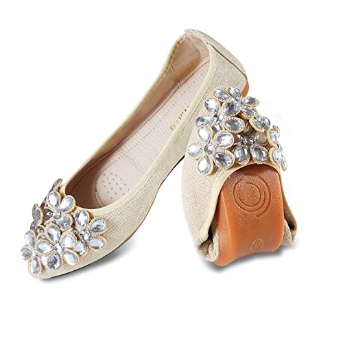 MACHSWON Damen Ballerinas Flach Klassisch, Glitzer Geschlossene Flat mit Strass Slip on Arbeitsschuhe Ballettschuhe mit Geschlossene Partei Schuhe Pumps（Gold,EU Size 36.5） von MACHSWON