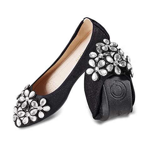 MACHSWON Damen Ballerinas Flach Klassisch, Glitzer Geschlossene Flat mit Strass Slip on Arbeitsschuhe Ballettschuhe mit Geschlossene Partei Schuhe Pumps（Schwarz,EU Size 38） von MACHSWON