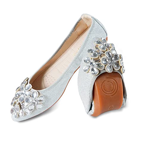 MACHSWON Damen Ballerinas Flach Klassisch, Glitzer Geschlossene Flat mit Strass Slip on Arbeitsschuhe Ballettschuhe mit Geschlossene Partei Schuhe Pumps（Silber,EU Size 36.5） von MACHSWON