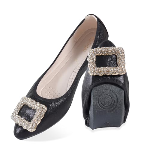 MACHSWON Damen Ballerinas Glitzernde Strass Hochzeit Ballerina Schuhe Faltbare Tragbare Komfort Slip On Flache Wanderschuhe, Schwarz , 38.5 EU MACHSWON Damen Ballerinas Glitzernde Strass Hochzeit Ballerina Schuhe Faltbare Tragbare Komfort Slip On Flache Wanderschuhe, Schwarz , 38.5 EU von MACHSWON