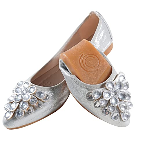 MACHSWON Damen Ballerinas Slip on Ballerina Pumps Dolly Schuhe Portable Damen Formal Komfort Sparkly Strass Spitze Zehe Flache Pumps Hochzeitsschuhe für Braut, Silver01, 41 EU von MACHSWON