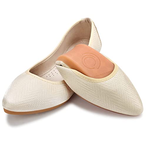 MACHSWON Damen Ballerinas Spitze Zehe Ballett Flache Schuhe Komfort Slip On Faltbar Flats Schuhe für Frau Klassische weiche Schuhe （Elfenbein,EU Size 41） von MACHSWON