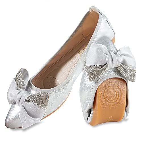 MACHSWON Damen Ballet Flache Schuhe Spitze Zehe Gefaltet Kleid Schuhe Slip on Flache Arbeitsschuhe Ballerina Geschlossene Flat mit Strass（Schwarz 36） von MACHSWON
