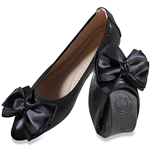MACHSWON Damen Ballet Flache Schuhe Spitze Zehe Gefaltet Kleid Schuhe Slip on Flache Arbeitsschuhe Ballerina Geschlossene Flat mit Strass（Schwarz 37） von MACHSWON